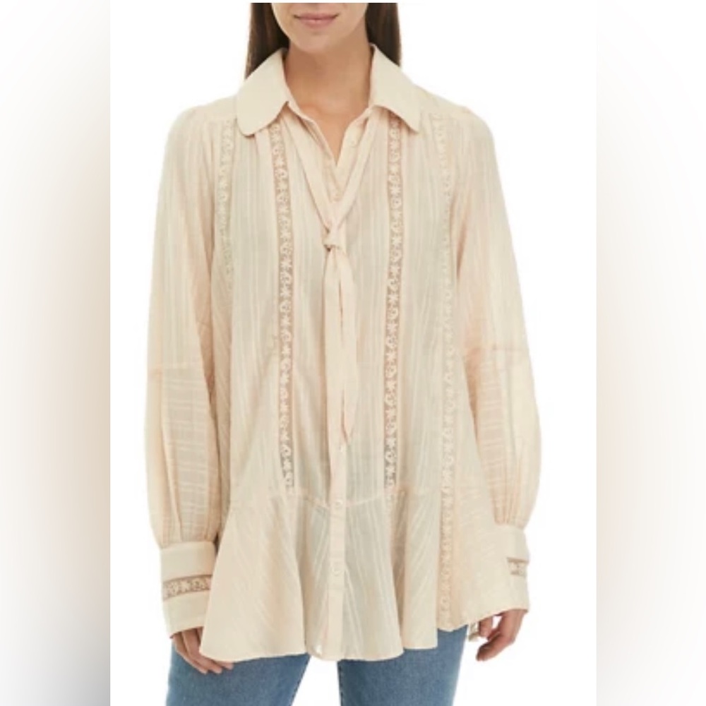 Free People
Mikaela Button-Down Embroidered Tunic Blouse
